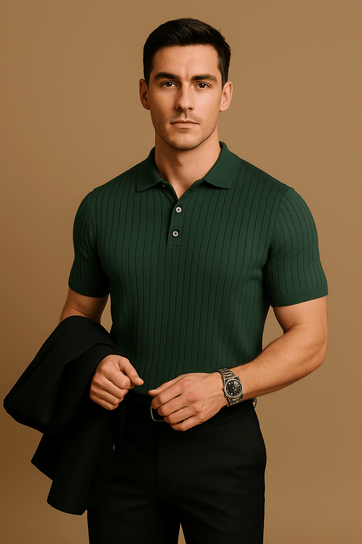 Roberto Herren Strick-Polo Shirt – Elegantes Kurzarm-Poloshirt mit Rippstruktur