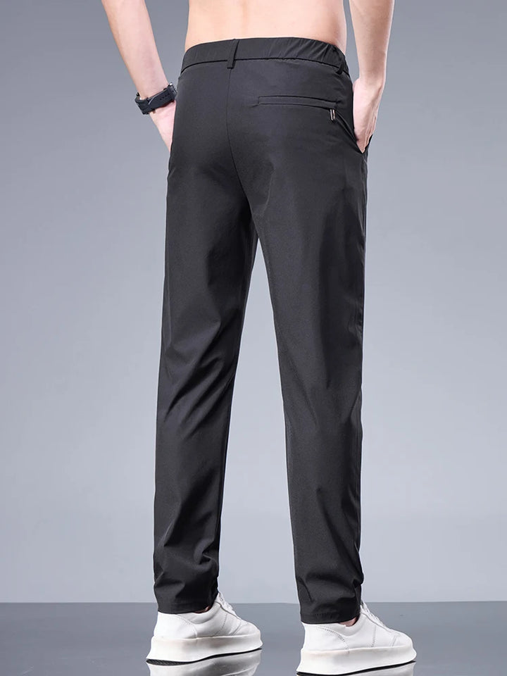 Sommerliche Business Ice Silk Hose – Gerade, Elastischer Bund, Atmungsaktive Herrenanzughose in Schwarz und Grau 1
