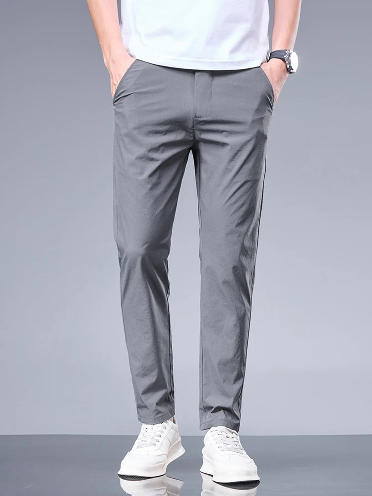 Sommerliche Business Ice Silk Hose – Gerade, Elastischer Bund, Atmungsaktive Herrenanzughose in Schwarz und Grau 2