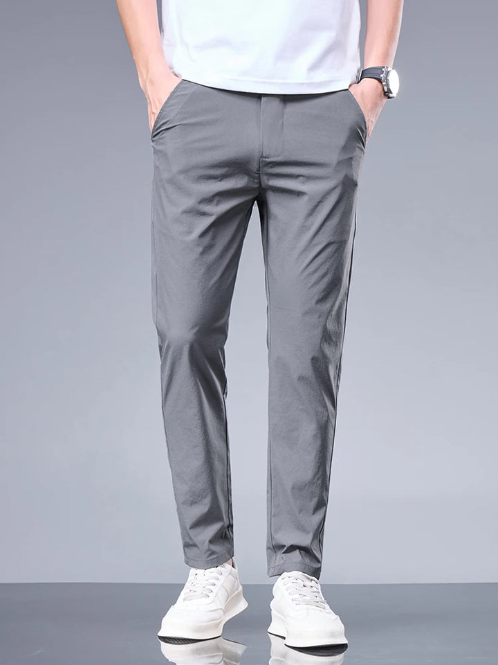 Sommerliche Business Ice Silk Hose – Gerade, Elastischer Bund, Atmungsaktive Herrenanzughose in Schwarz und Grau 2