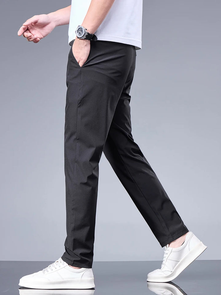 Sommerliche Business Ice Silk Hose – Gerade, Elastischer Bund, Atmungsaktive Herrenanzughose in Schwarz und Grau 3