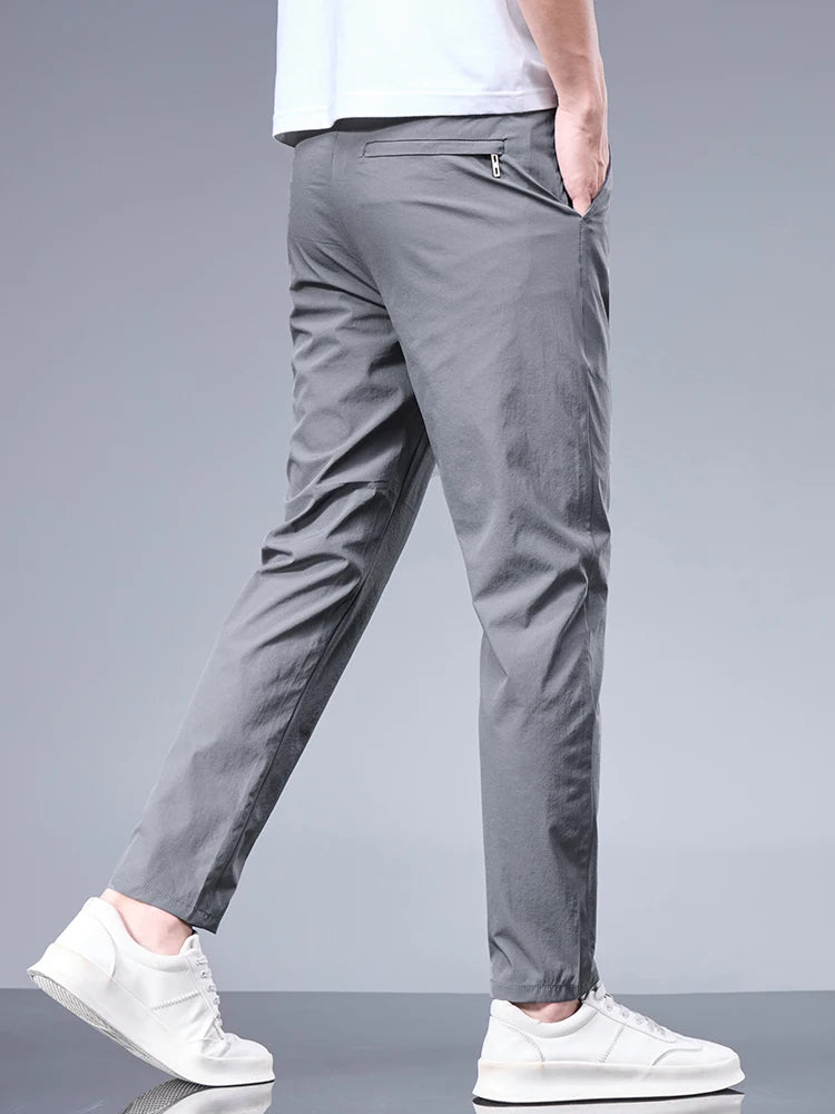 Sommerliche Business Ice Silk Hose – Gerade, Elastischer Bund, Atmungsaktive Herrenanzughose in Schwarz und Grau 4