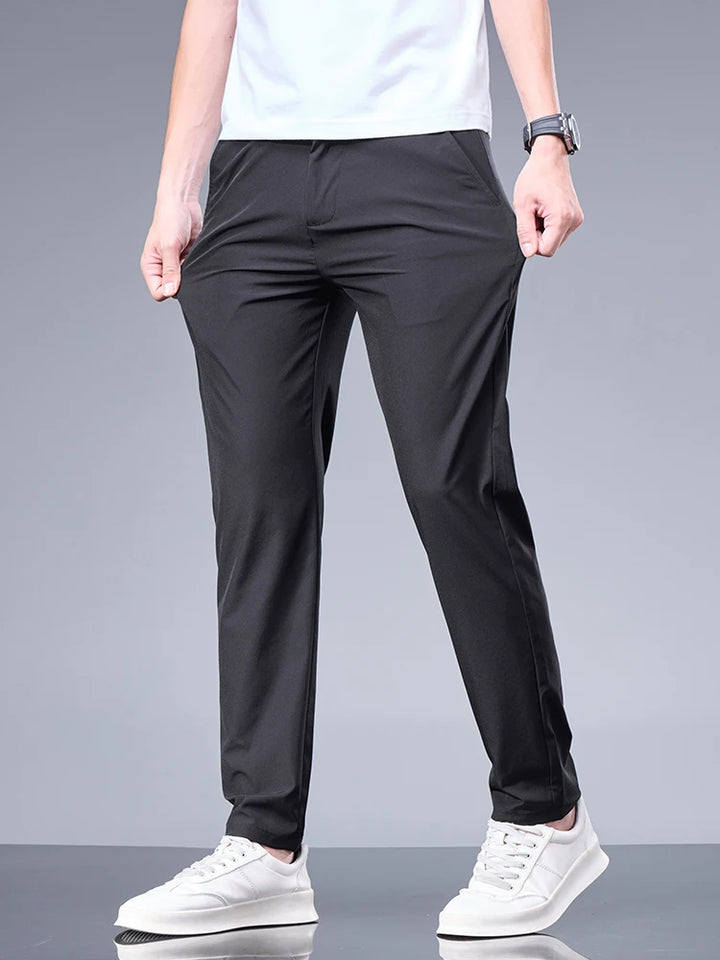 Sommerliche Business Ice Silk Hose – Gerade, Elastischer Bund, Atmungsaktive Herrenanzughose in Schwarz und Grau 7