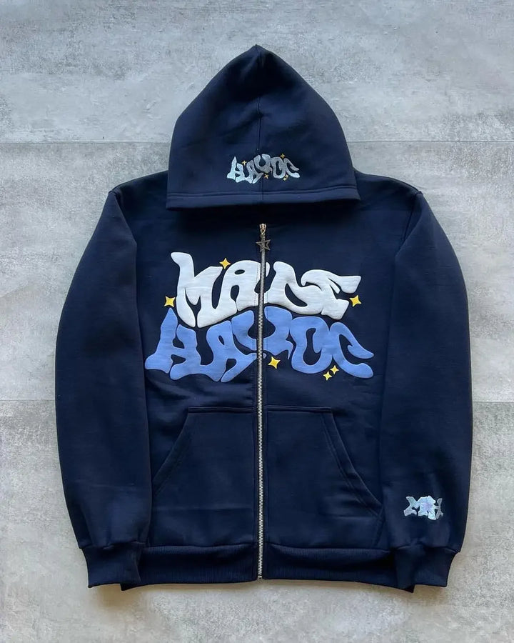 Unisex Zip Hoodie mit Sternen- und Buchstabenprint für Y2K-Look 10