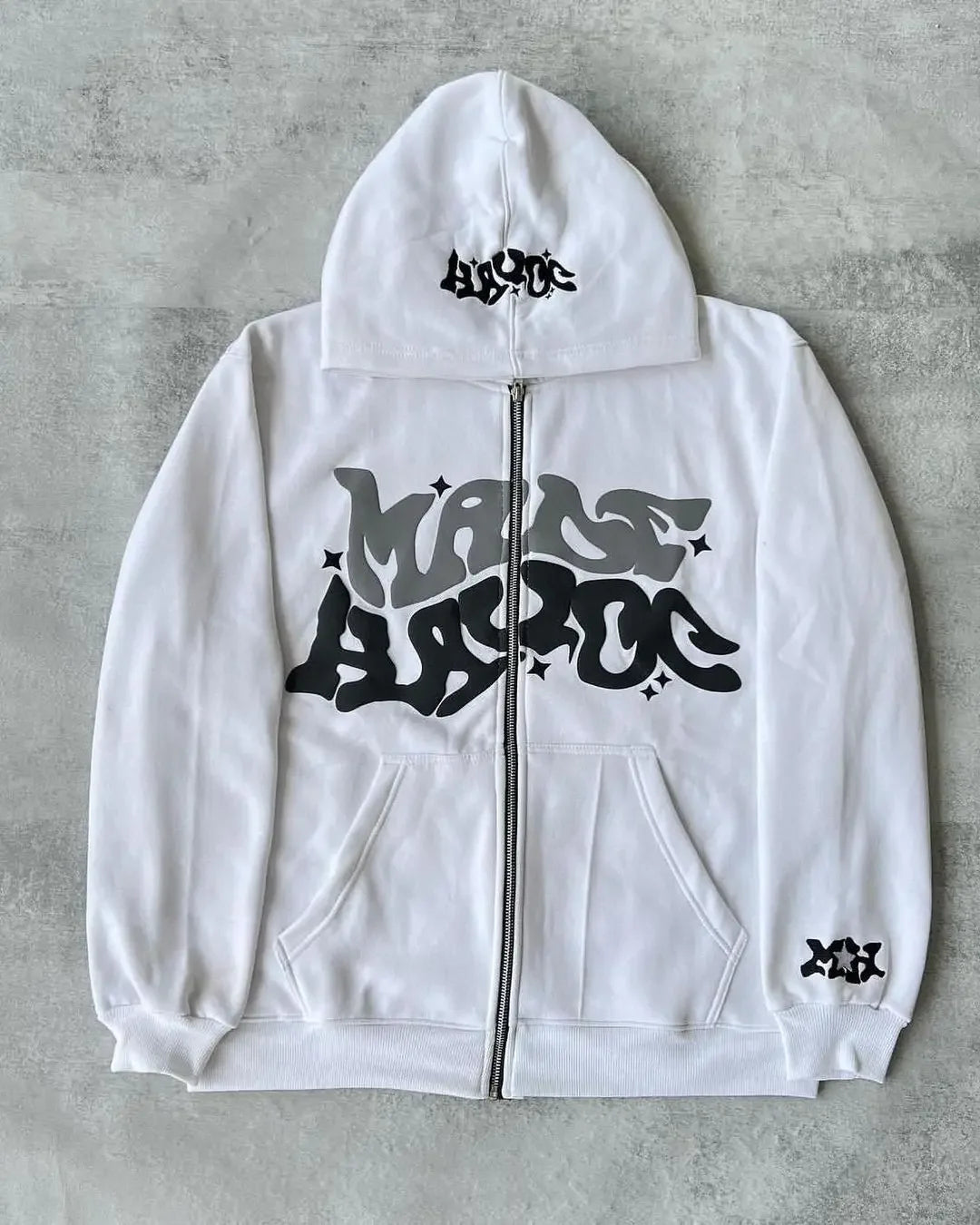 Unisex Zip Hoodie mit Sternen- und Buchstabenprint für Y2K-Look 12