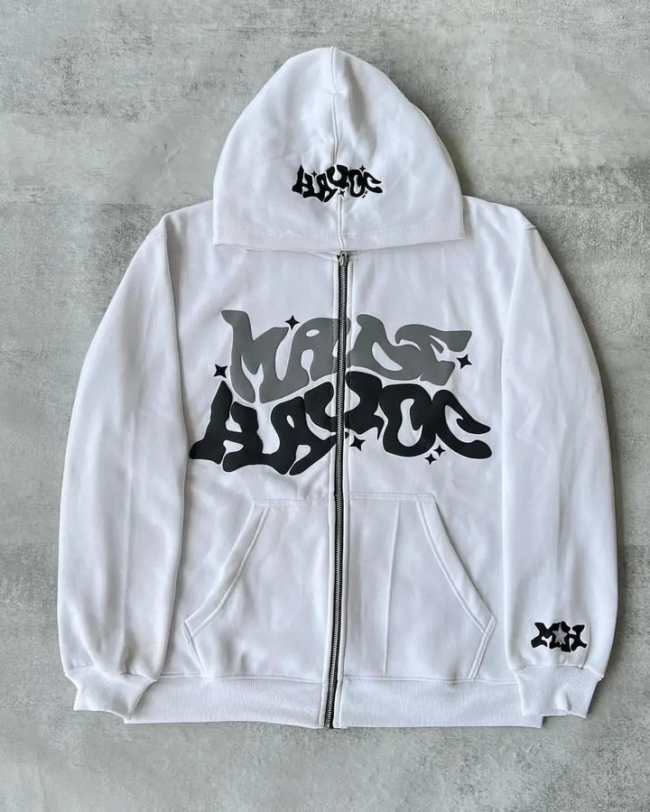 Unisex Zip Hoodie mit Sternen- und Buchstabenprint für Y2K-Look 12