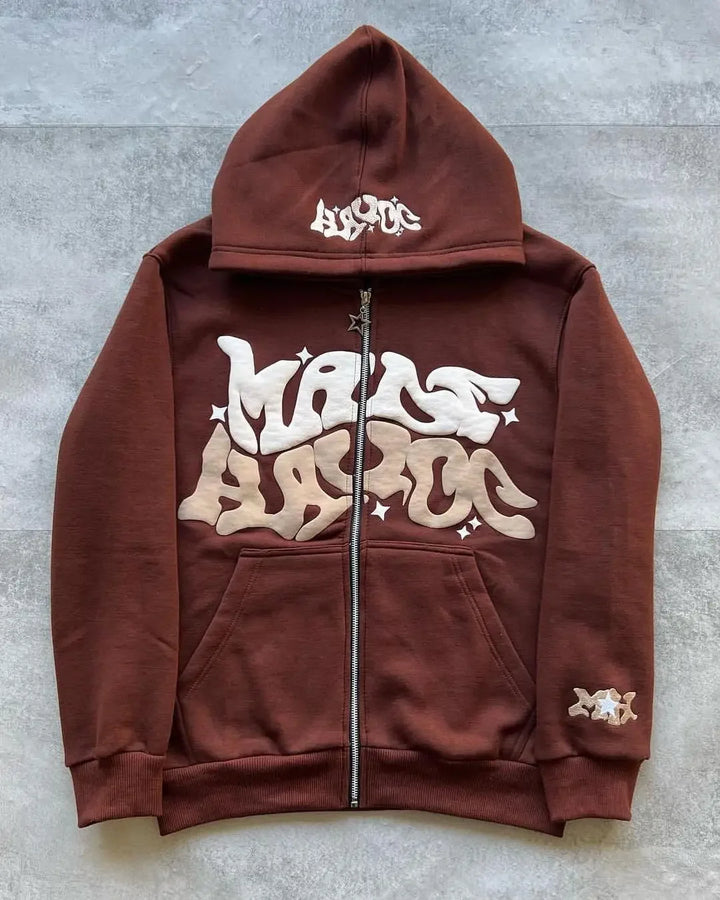 Unisex Zip Hoodie mit Sternen- und Buchstabenprint für Y2K-Look 2