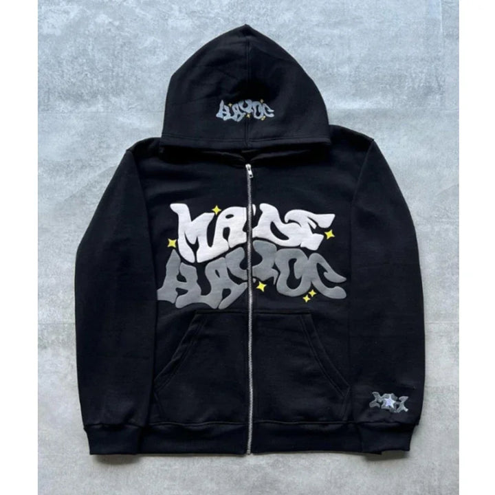Unisex Zip Hoodie mit Sternen- und Buchstabenprint für Y2K-Look 3