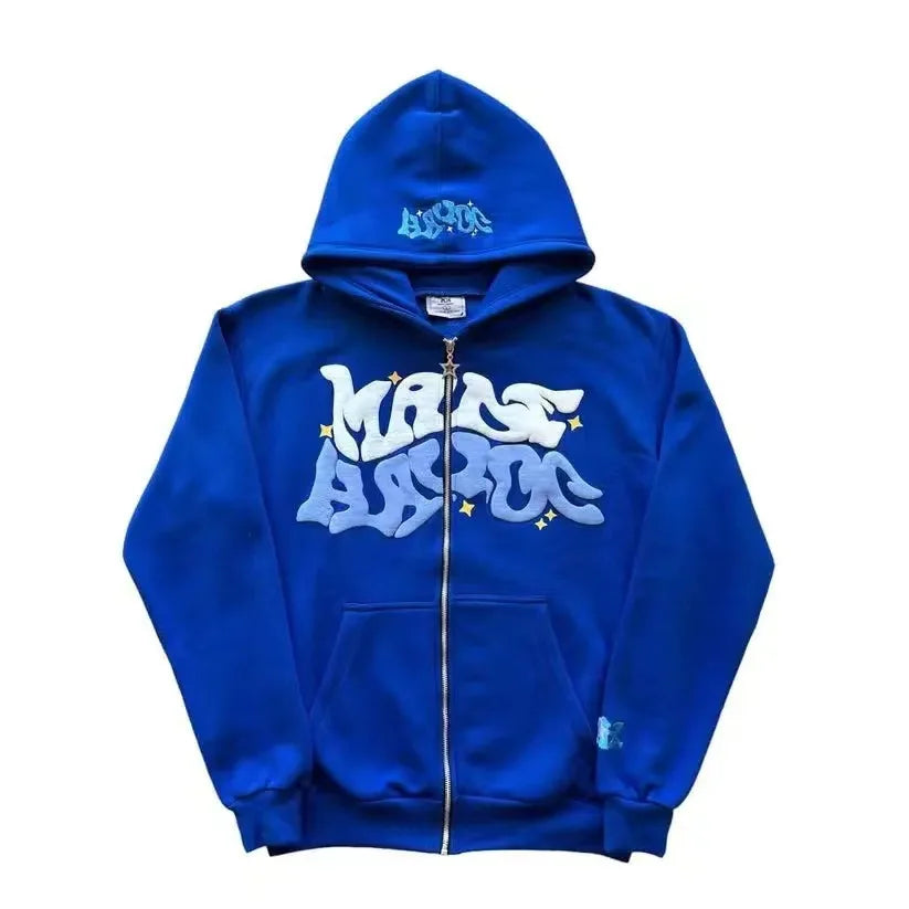 Unisex Zip Hoodie mit Sternen- und Buchstabenprint für Y2K-Look 6