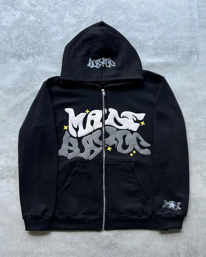 Unisex Zip Hoodie mit Sternen- und Buchstabenprint für Y2K-Look 8