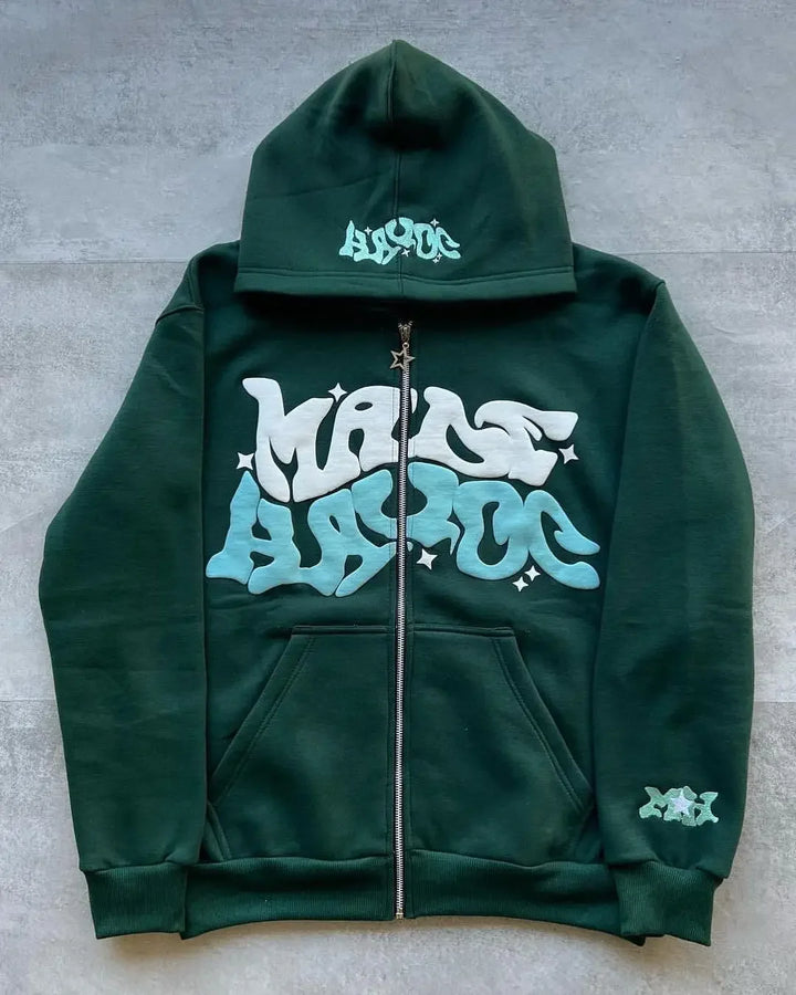 Unisex Zip Hoodie mit Sternen- und Buchstabenprint für Y2K-Look 9
