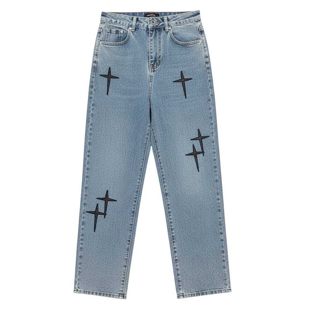 Vintage Baggy Jeans Herren mit Weitem Schnitt und Designer-Prints – Lässige Cargo Jeans für Alltag und Streetwear