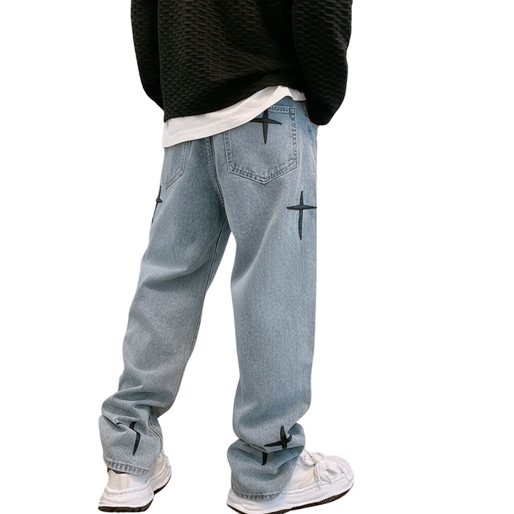 Vintage Baggy Jeans Herren mit Weitem Schnitt und Designer-Prints – Lässige Cargo Jeans für Alltag und Streetwear