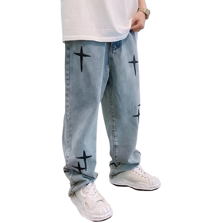 Vintage Baggy Jeans Herren mit Weitem Schnitt und Designer-Prints – Lässige Cargo Jeans für Alltag und Streetwear