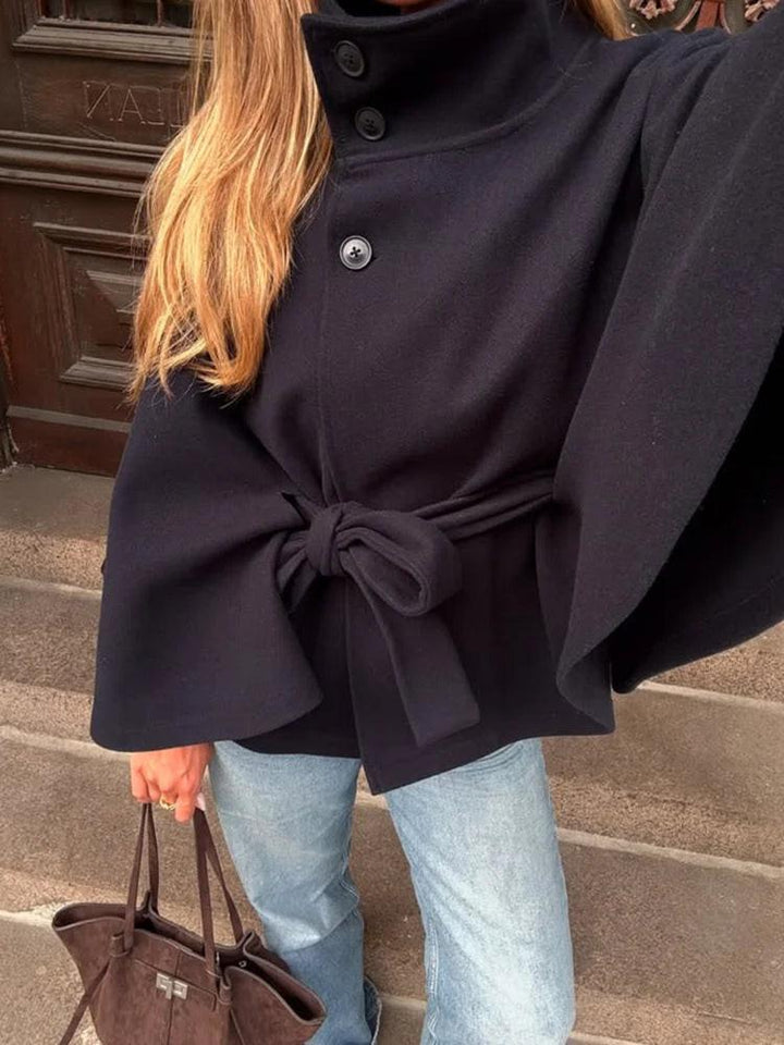 Woll Mantel Damen mit Stehkragen und Batwing Ärmeln – Elegantes Herbstdesign für Vielseitige Anlässe