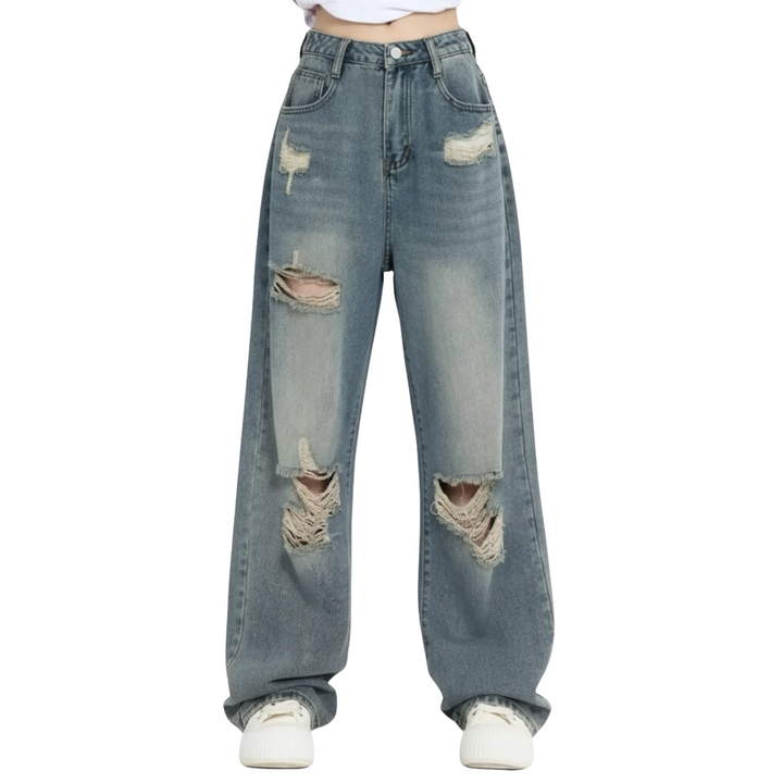 Zerrissene Jeans Damen – Hohe Taille, Weit Geschnitten, Lässiger Stil