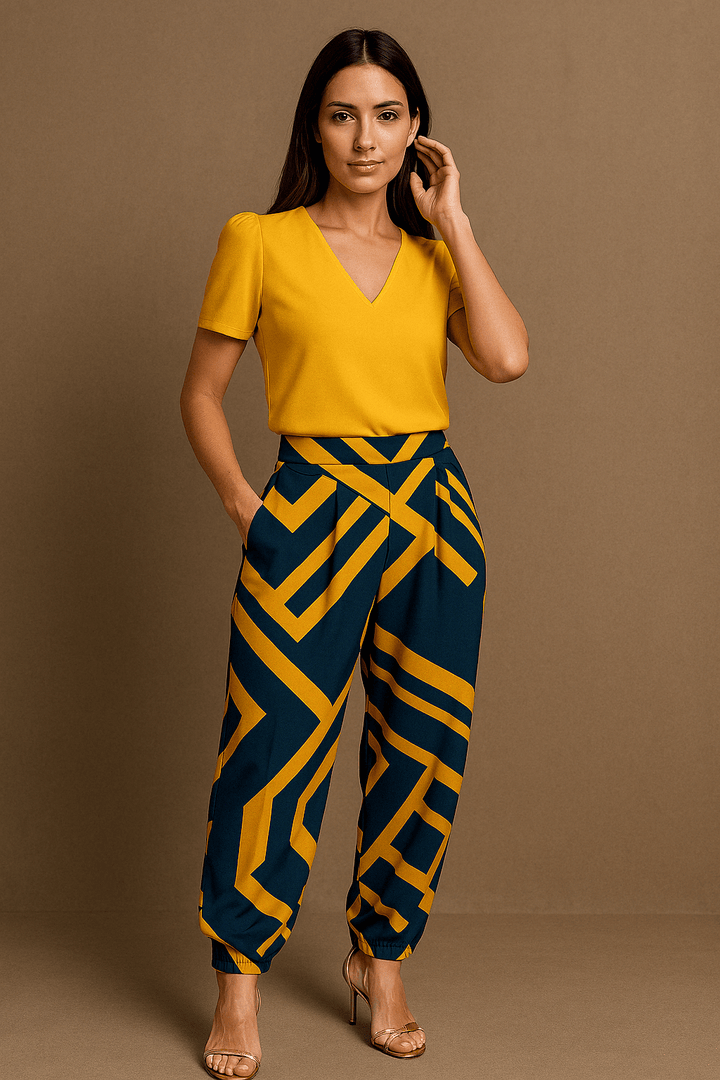 Zweiteiler Damen Bluse & Hose – Puffärmel Set für Frühling & Anlass