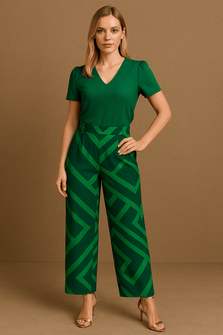 Zweiteiler Damen Bluse & Hose – Puffärmel Set für Frühling & Anlass