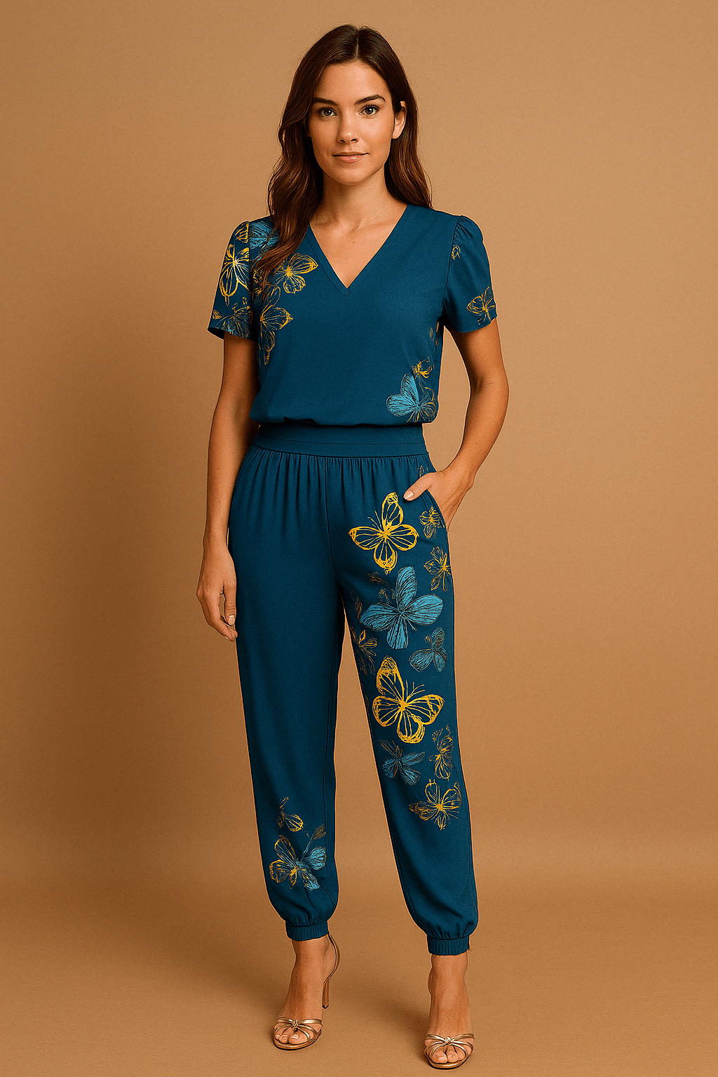 Zweiteiler Damen Bluse & Hose – Puffärmel Set für Frühling & Anlass