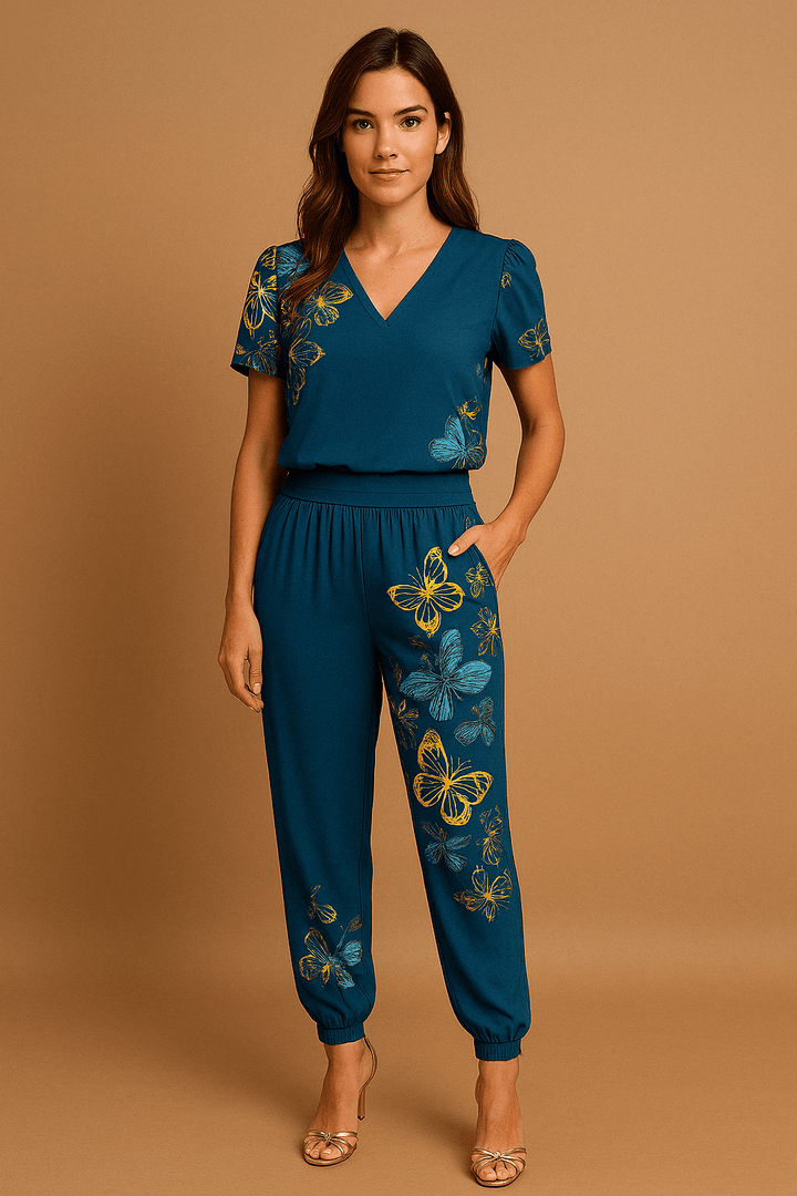 Zweiteiler Damen Bluse & Hose – Puffärmel Set für Frühling & Anlass